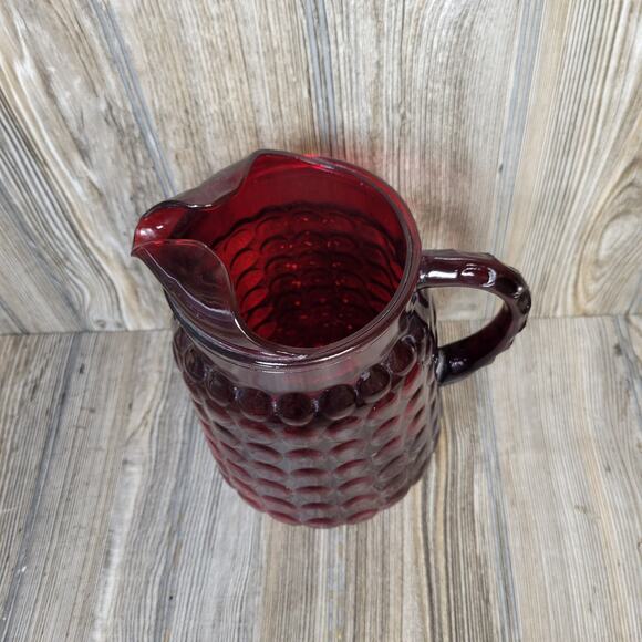 Vintage Ruby Red Bubble Pitcher, Anchor Hocking 64 oz - Picture 3 of 6
